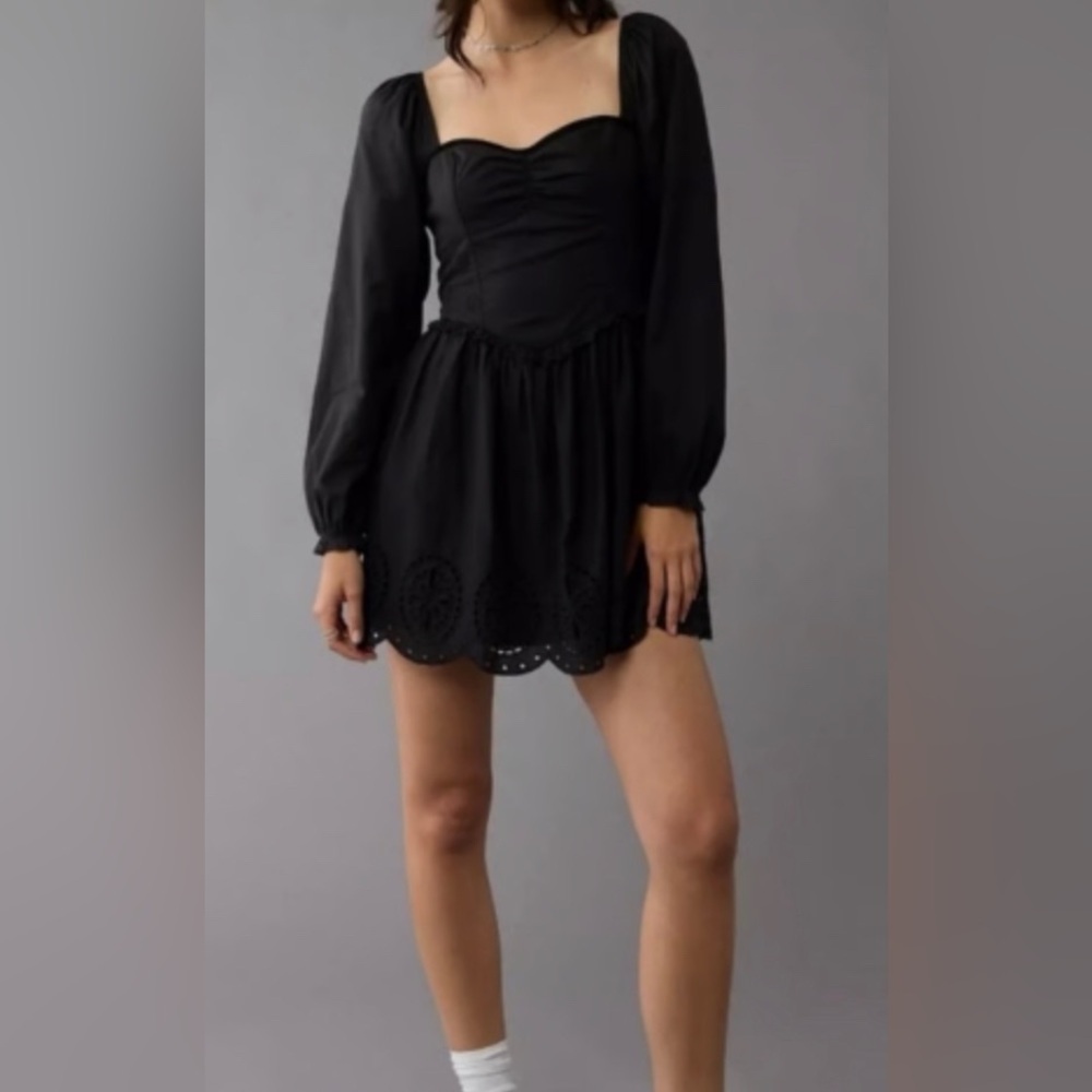 American Eagle Outfitters Black Long Sleeve Mini Dress